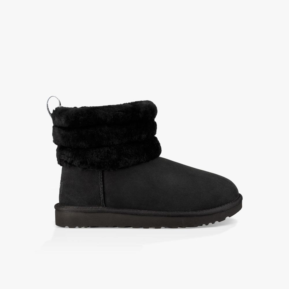 Bottes Classic UGG Fluff Mini Quilted Logo Femme Noir Soldes 176NUQWE